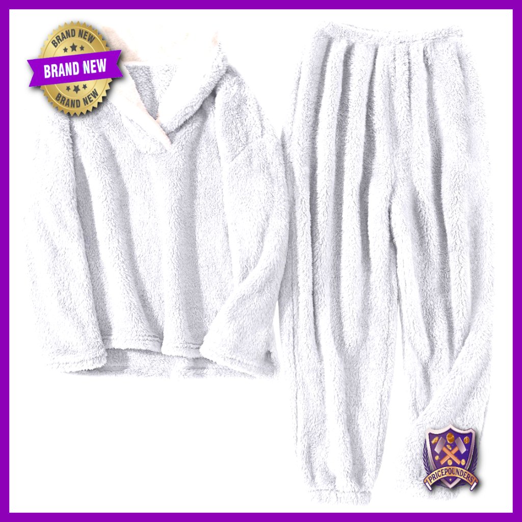 Warm Fuzzy Fleece Pajama Set Long Sleeve V-Neck Lounge Wear Women's Size Large